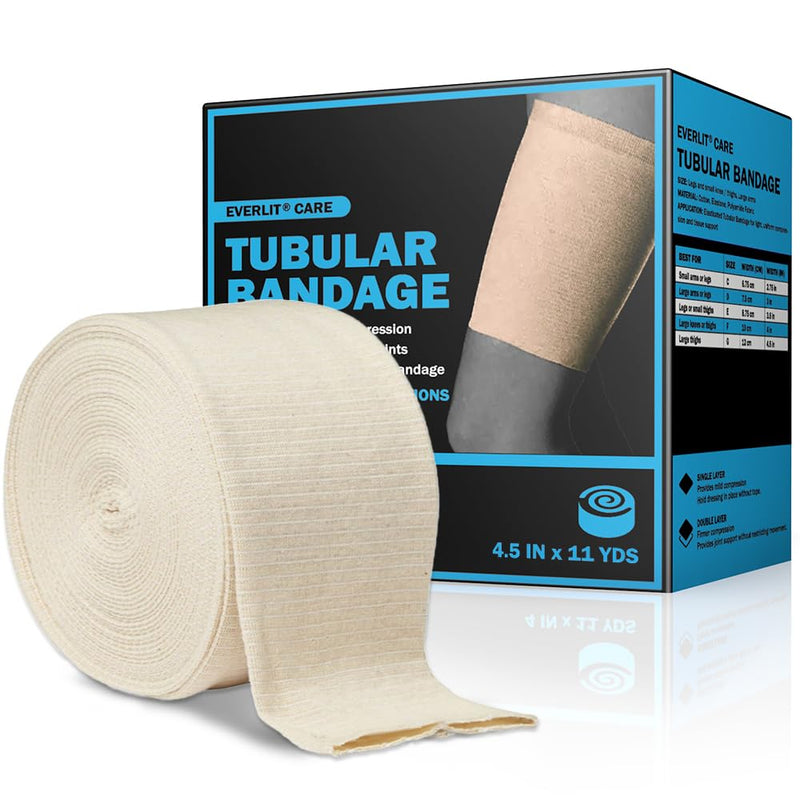 EVERLIT Elasticated Tubular Support Bandage | Stockinette Tubing for Large Arm, Knees, Legs | Light to Moderate Compression Bandage Roll For Tissue Support (Size G | 4.5" x 11 yd) Size G | 4.5" x 11 yd - BeesActive Australia