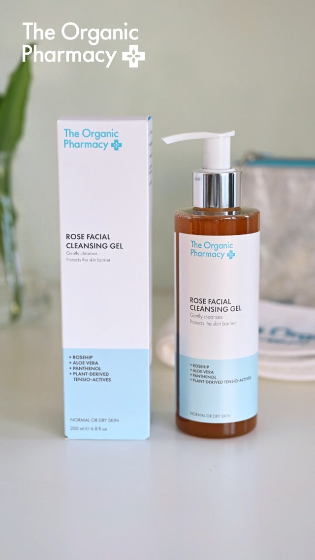 The Organic Pharmacy Rose Facial Cleansing Gel, 200ml - Cleanse and Refresh, Protect skin barrier, Rosehip, Rose Geranium, Calendula & Aloe, Organic 11%, Natural 91%