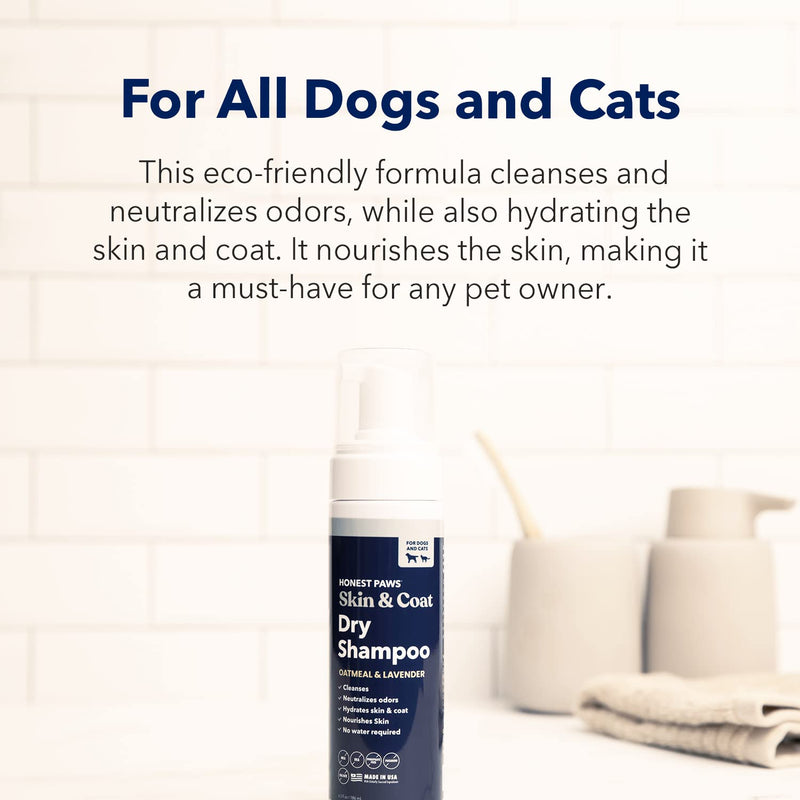 Honest Paws Dog Dry Shampoo - Waterless No Rinse Foaming Formula Reducing Itch Cleanse Hydrate Nourish Dry Skin and Smelly Coat Help Decrease Odor Shedding and Allergies - Oatmeal & Lavender - 6.3 oz Foaming - Oatmeal & Lavender - 6.3oz - BeesActive Australia