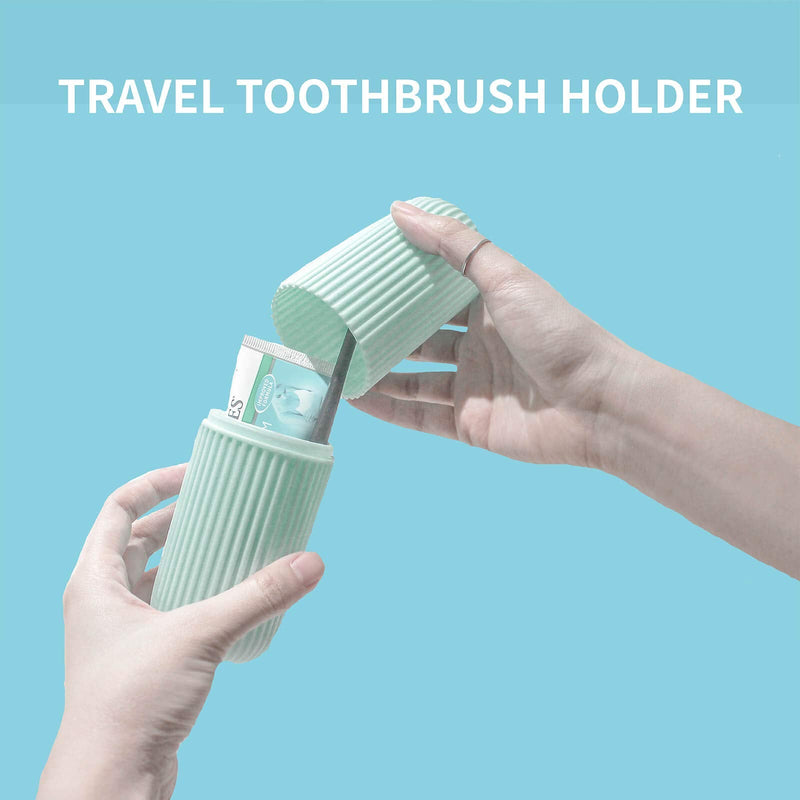 Sunenlyst 2Pcs Travel Toothbrush Holder, Portable Toothbrush Cup Case Long 7.7 inch for Traveling, Camping, Business Trip and School, Multifuction Toothbrushes Toothpaste Set Green and Grey - BeesActive Australia