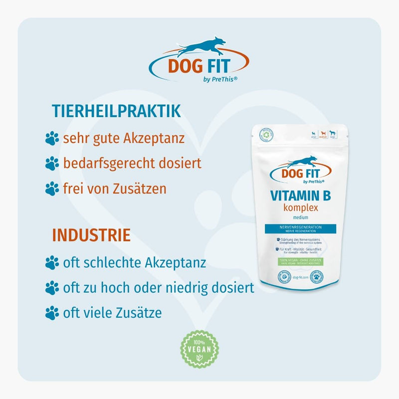 DOG FIT by PreThis® Vitamin B complex for dogs I nervous system, incontinence, spondylosis, tremors, strengthening I B vitamins with biotin & folic acid I Vegan without additives | medium medium (10 - 25kg) - BeesActive Australia