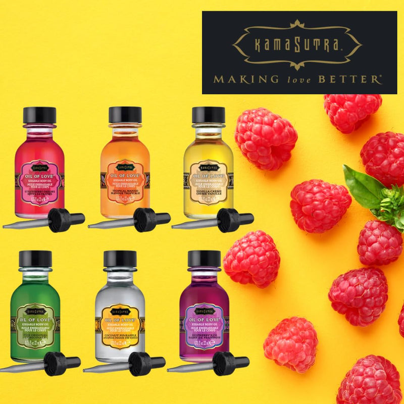 KAMA SUTRA Oil of Love Raspberry Kiss - .75 fl oz - Kissable Warming Body Topping for Oral Foreplay Fun, Delicious Lickable Flavor for Couples, Women, and Men. Water-Based. - BeesActive Australia