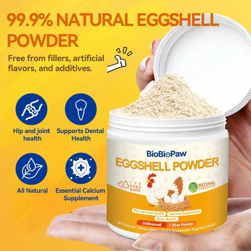 Eggshell Powder for Dogs & Cats Finely Ground Dog Calcium Supplement No Additives Crushed Calcium for Puppies Supports Bones, Teeth, Hips, Joints & Mobility Made in USA 200 Grams