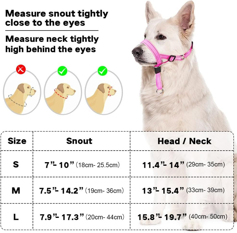 No-Pull Dog Headcollar - Reflective Head Halter Collar for Dogs, Padded Dog Head Collar to Stop Heavy Pulling, Anti-Pull Muzzle Leash (Pink, Medium) Pink - BeesActive Australia