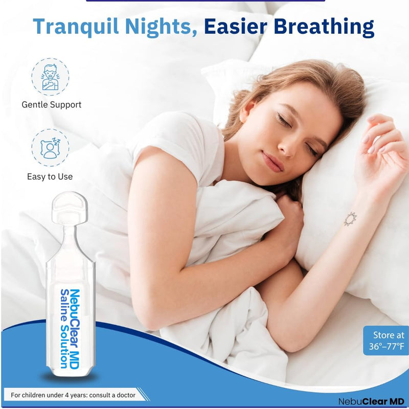 NebuClear MD | 20 Vials | 0.9% Saline Solution to Moisturize Airways | Proudly American | Sodium Chloride 0.9% for Ear, Nose & Nasal Cleanse for All Ages | 100ml / 3.89 fl oz - BeesActive Australia