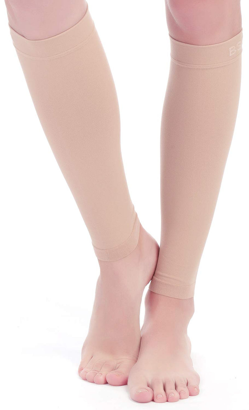 BSERA Calf Compression Sleeve Women, 2 Pairs 15-20mmHg Calf Support Footless Compression Socks Stockings for Shin Splints, Varicose Veins, Recovery (Nude/Skin, X-Large) Skin/Nude 2 Pairs X-Large (Calf 18"-19.5") - BeesActive Australia