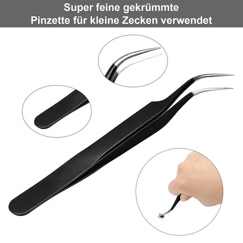 MEISO 4 pieces stainless steel tick remover set, black tick tweezers, tick hook for humans, dogs, cats (with storage box) - BeesActive Australia