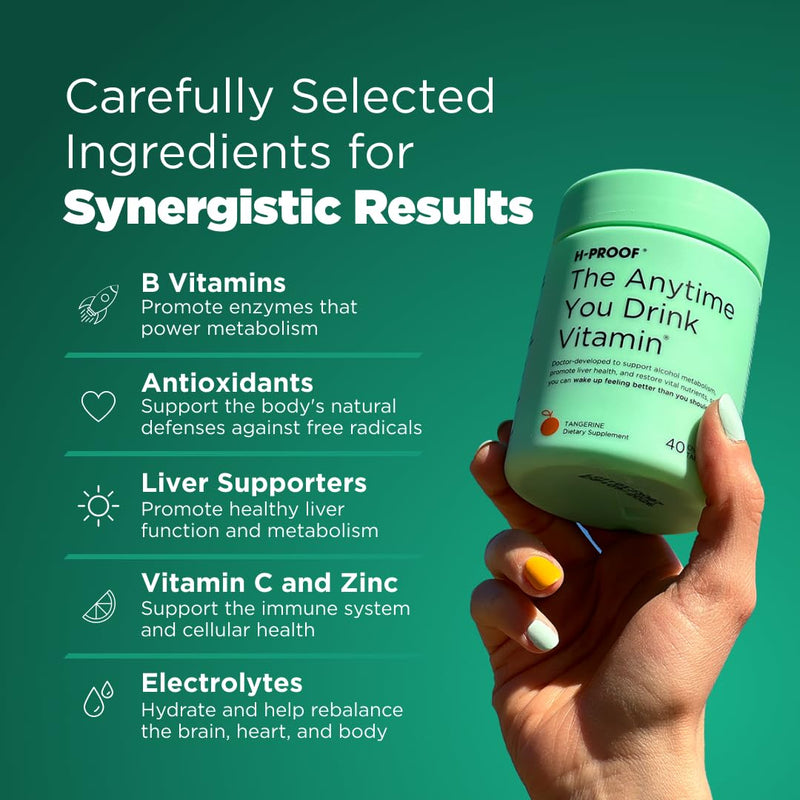 H-PROOF The Anytime You Drink Vitamin, Lemonade, 40 Chewable Tablets | 20 Servings, Supports Liver Health, Replenishes Electrolytes for Hydration, DHM, Milk Thistle, L-Glutathione, Vitamins B & C