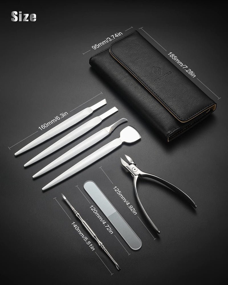 FERYES Pedicure Knife Ingrown Toenail Kit, 7 PCS Professional Pedicure Tool Toenail Grooming Kit, Top Notch Foot Blade, Super Sharp Toenail Clippers (Leather case included) 7PCS