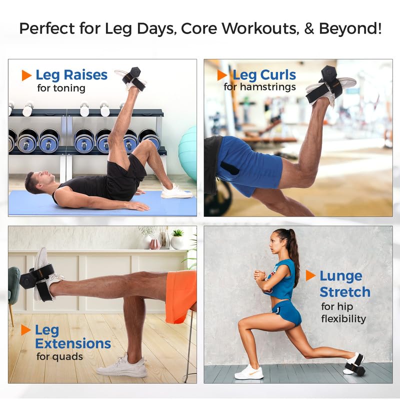 Dumbbell Foot Attachment for Leg Workout, Extension Monkey Foot Dumbbell Attachment Straps for Gym Trainer and Beginners Dumbbell Foot Strap for Fitness Training 2PCS Black - BeesActive Australia