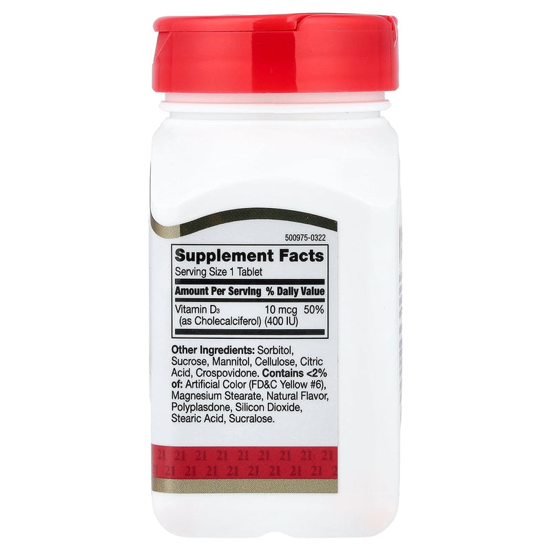 21st Century Chewable Vitamin D3, Orange, 10 mcg (400 IU), 110 Tablets