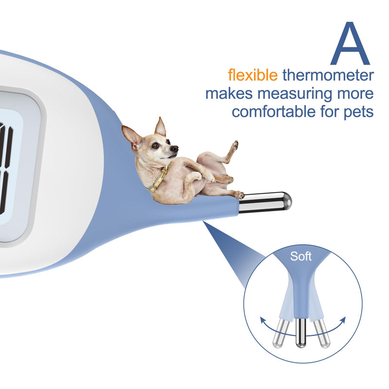 Pet Thermometer, Friendly Short Probe,Comfort Flexible,10-Sec Reading, Rectal Thermometer for Dogs Cats,30 Probe Covers Include - BeesActive Australia