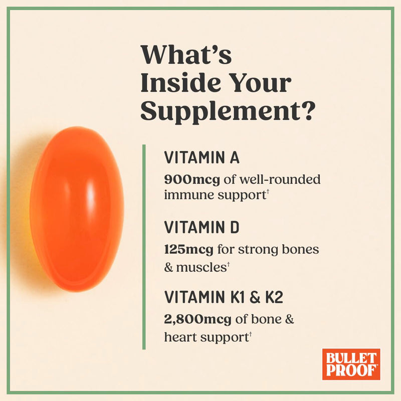Bulletproof Vitamins A-D-K Softgels, 30 Count, Supplement for Heart, Bone Health and Immune Support | Supplement for Heart, Bone Health and Immune Support 30 Count (Pack of 1)
