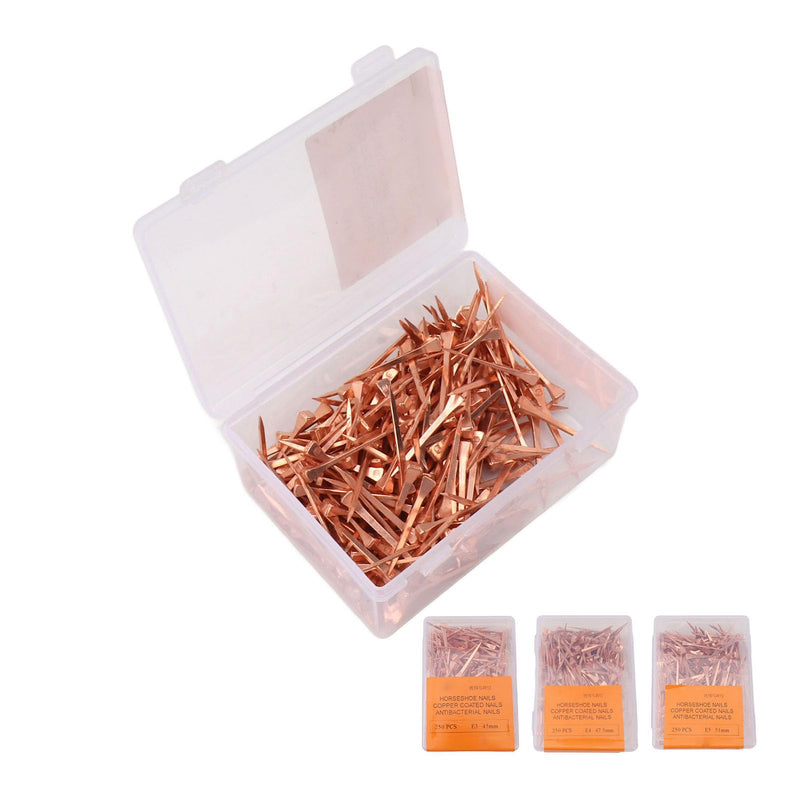 250Pcs Horseshoe Nails, Copper Plating Shoeing Nails with Plastic Box, Copper Plated Horseshoe Nails, Equestrian Riding Equipment, for Raise Livestock(45mm Copper-Plated Nail E3) 45mm copper-plated nail E3 - BeesActive Australia