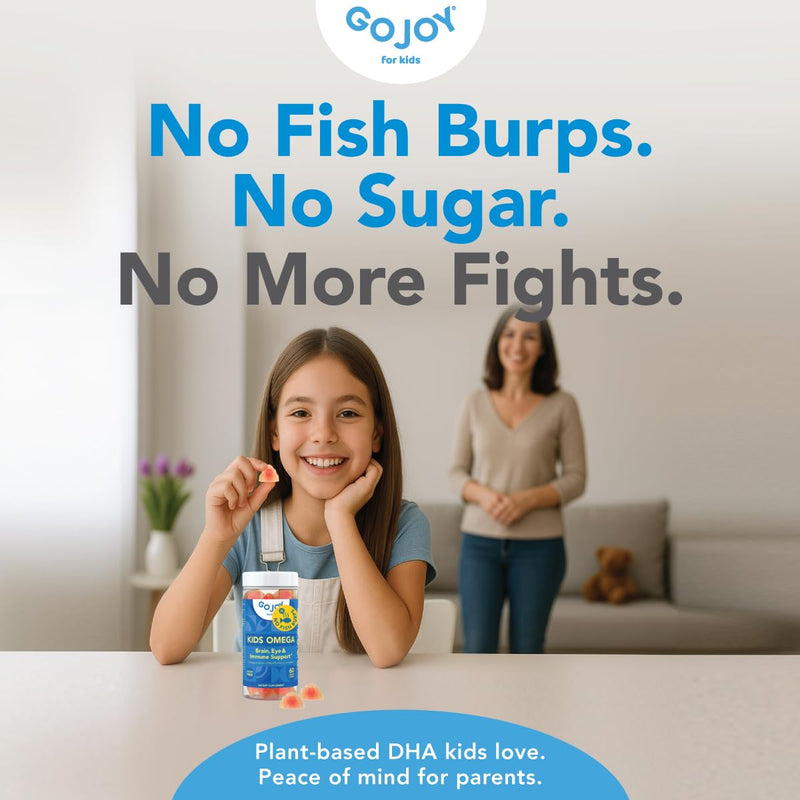 GOJOY Kids Omega 3 DHA Gummies – No Fish Burps, No Sugar – Brain, Eye & Immune Support – Plant-Based Omega-3 from Algae – Vegan, Clean DHA for Toddlers, Children & Kids Ages 3+ 1