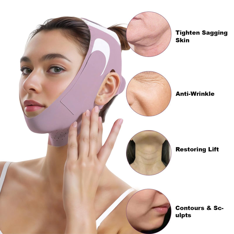 Reusable V Line Lifting Mask, Chin Up Mask V Shaped for Double Chin Reducer for Women, Double Chin for Women, Neck Lift Tape Jaw Exerciser Shaper, V Shaped Face Mask- Purple