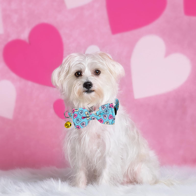 2Pcs Valentine's Day Cat Collar Conversation Heart Bowtie Collar with Breakaway Bell Blue Pink Adjustable Kitten Collar for Girl Boy Cat Small Pet - BeesActive Australia