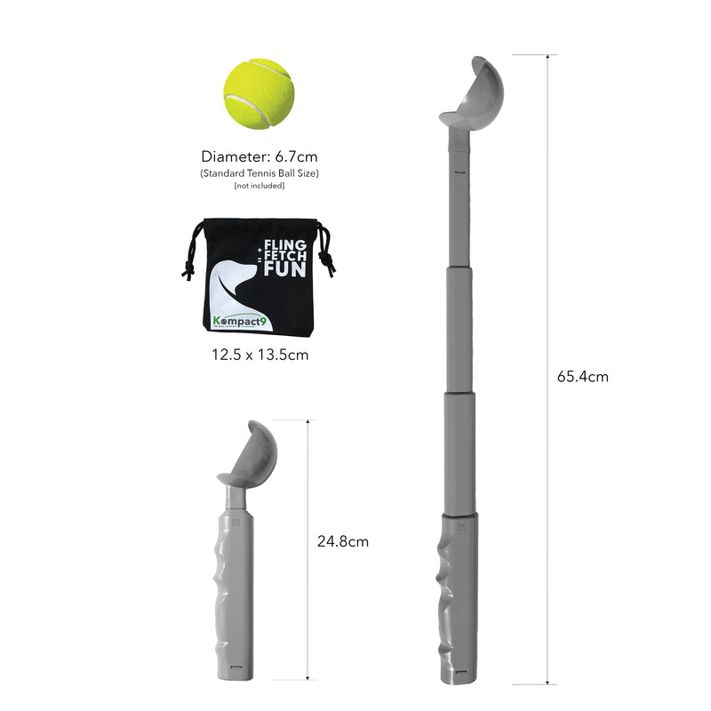 Kompact9 | Retractable Pocket-Sized Dog Ball Launcher, Eco-Friendly & Portable Dog Fetch Toy, Made from Recycled Plastic, UK Designed, Fits Standard Tennis Balls–Perfect Dog Exercise Equipment | Black