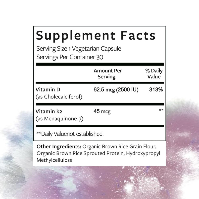 Clean Vitamin D3 K2, 2500 IU D3 + 45mcg MK-7, Bone & Immune Health, 30 Caps
