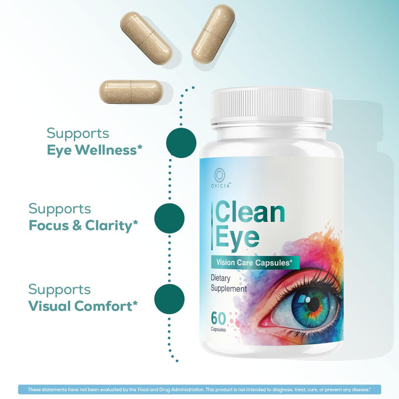 Clean Eye Capsules - Official CleanEye Pills Advanced Premium Formula Support Maximum Strength, All Natural Ingredients Vitamins for Overall Health & Wellness, 60 Capsules for 1 Month
