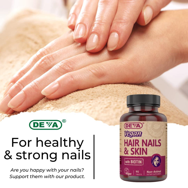 DEVA Vegan Hair, Nails & Skin Vitamins & Minerals with Biotin, Supplement, 90 Tablets 90 Count (Pack of 1)