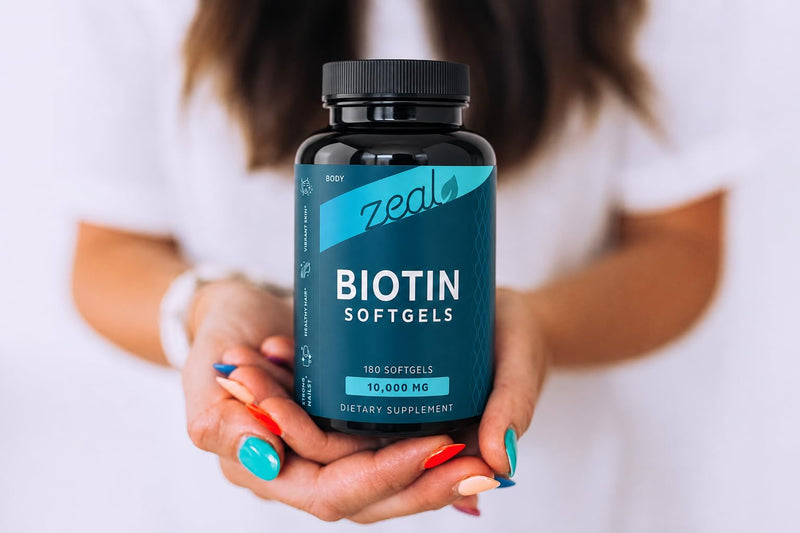 Zeal Biotin 10000mcg Oil Softgels | Hair, Skin and Nail Growth Vitamins | Vitamin Biotin Supplement | 6 mo Supply - 180 Gel Capsules