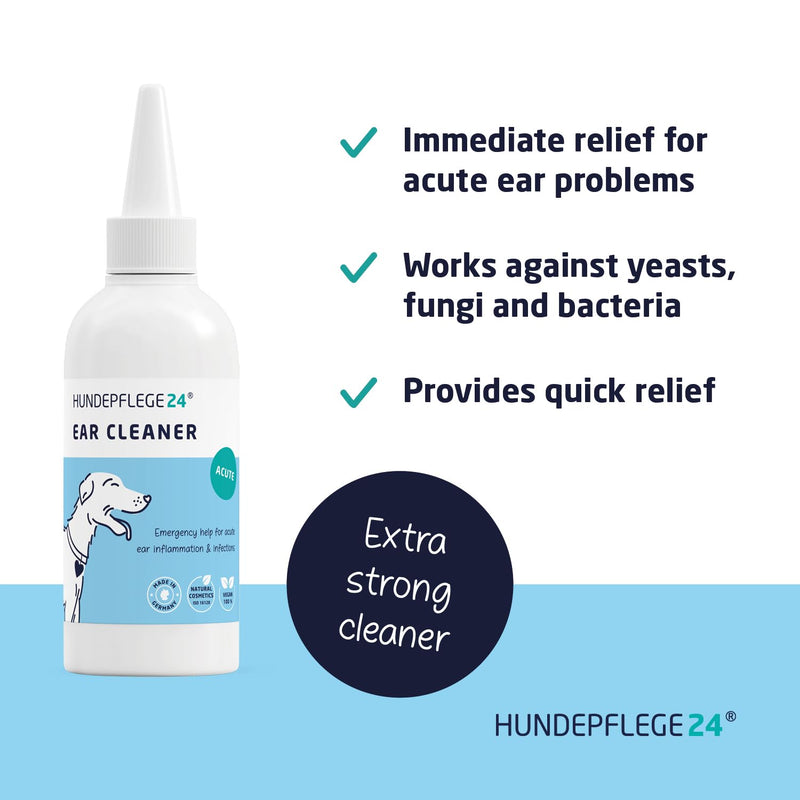 Dog Ear Cleaner Solution acute - Extra Strong Ear Cleaner for Dogs & Cats with Inflammation & Infections - Natural Dog Ear Drops with Piroctone Olamine, Chamomile & Aloe Vera 250ml "Acute" Extra Strong