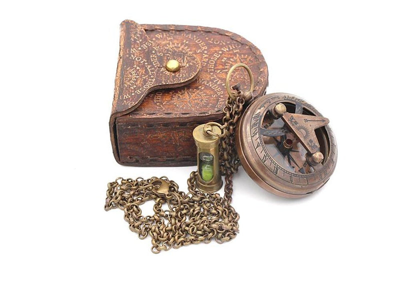 Compass Gift for Mom/Dad, Antique Nautical Directional Magnetic Sundial Pocket Compass Gifts for Women/Men with Leather Case or Wooden Box, Baptism 2026 Communion Christian Luxury Gift, Anniversary Necklace Compass - BeesActive Australia