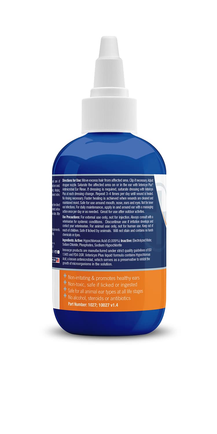 Vetericyn Plus Dog Ear Rinse | Dog Ear Cleaner to Soothe and Relieve Itchy Ears, Safe for Cat Ears, Rabbit Ears, and All Animal's Ear Problems. 3 Ounces - BeesActive Australia