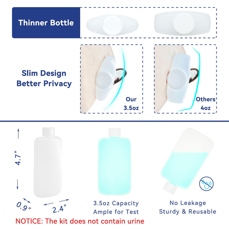 Thinner Urine Test Complete Kit - 3.5oz Translucent Empty Bottle, Non-Falling and Hi-Stretch Hidden Leg Strap, Urine Test Thermometer Sticker and Velour Lining Sample Bag, 100ml Urine Bottle Kit