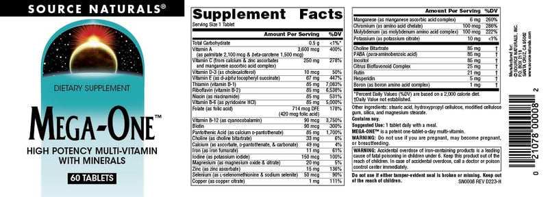 Source Naturals Mega-One Multi-Vitamin with Minerals* - 60 Tablets