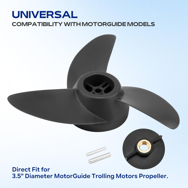 For MotorGuide Propeller 3 Blade Machete Compatible with MotorGuide 3.5" Motor Diameters, Machete III Black 3-Blade Prop Replacement Fit for MotorGuide R3 55lb,W55,Xi5 36v,75 Wireless Trolling Motor