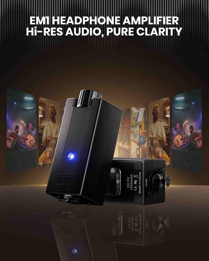 Donner EM1 Portable Analog Headphone Amplifier, Rechargeable in-Ear On-Ear Monitor Amplifier Stereo Headset Earphone Amp, with Volume Control, Audio Booster, XLR, TRS Input, 3.5mm Output Jack, Black