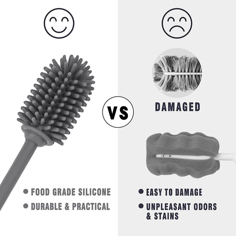 Silicone Bottle Cleaning Brush with Long Handle, 12.5" Water Bottle Cleaner for Baby Bottles, Hydro Flask, Sports Bottle, Vase, Glassware, Perfect for Smaller Diameter Bottle Openings (One Pack) Gray - BeesActive Australia