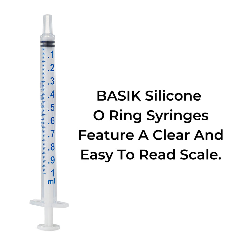BASIK Silicone O Ring 1cc Feeding Syringe 10/Pack Caps Included Individually Wrapped For Hand Feeding Small Animals And Measurements - PawsPlanet Australia