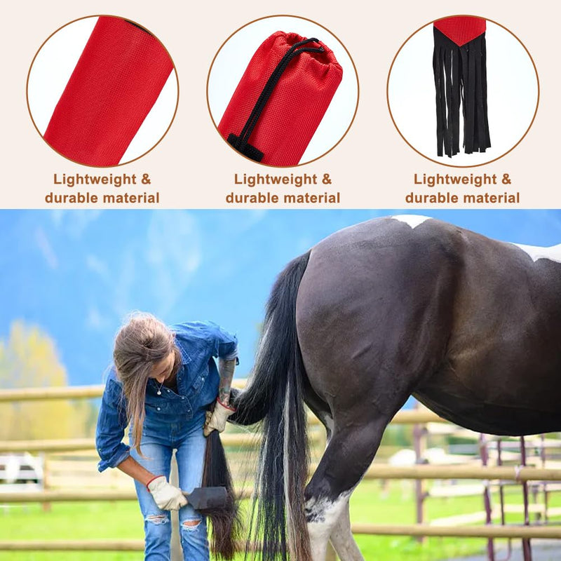 OLYCRAFT 2Pcs Horse Tail Bag with Fringe 27.5x2.9 Inch Waterproof Horse Tail Bags 4mm Thick Guard Tail Bag Stretchy Tail Bag for Equestrian Horses Accessory Keep Tail Clean -Black and Red Red & Black