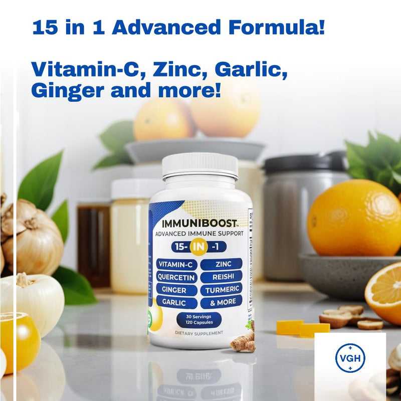 15 in 1 Immune Support Supplement 120 Capsules with Powerful Blend of Turmeric, Ginger, Vitamin C and Zinc Immune Booster for Adults