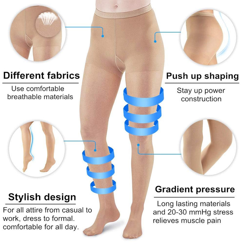 20-30mmHg Compression Pantyhose for Women, Medical Compression Stockings, High Waist Opaque Compression Tights for Lymphadema Edema, Swelling, Varicose Veins, Support Hose for Teacher Doctor M Beige