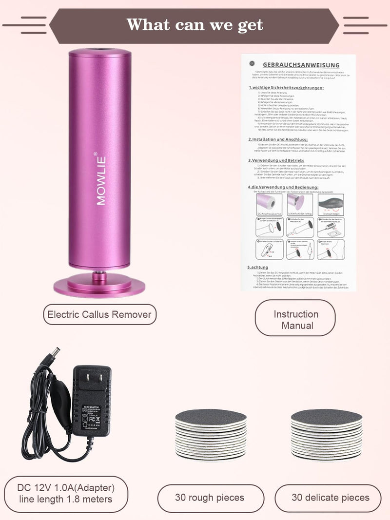 Electric Foot Callus Remover for Feet - Heavy Duty Pedicure Tool w/ 60 Grinding Discs Dead Skin Remover (Pink) Pink White - BeesActive Australia