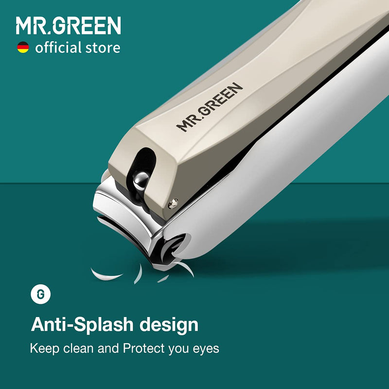 MR.GREEN Nail Clippers Anti Splash Fingernail Cutter Stainless Steel Manicure Tools Nail Scissors Detachable Design Nail Trimmer (L+Nano Glass File) Large with Nano Glass File