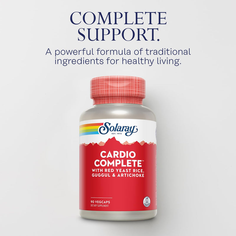 SOLARAY Cardio Complete with Red Yeast Rice, Guggul & Artichoke Extracts, Plus B Vitamins and More - Lab Verified, 60-Day Guarantee - 45 Servings, 90 VegCaps