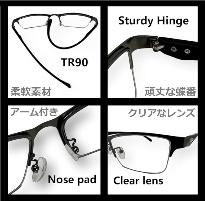 REONAS Brand 2 Blue Light Reduction Glasses + Dimming, Color Changes to Sunglasses for Computers, Business, 2-Way Specifications, Lightweight, UV Protection, Over 90%, Half Rim - BeesActive Australia