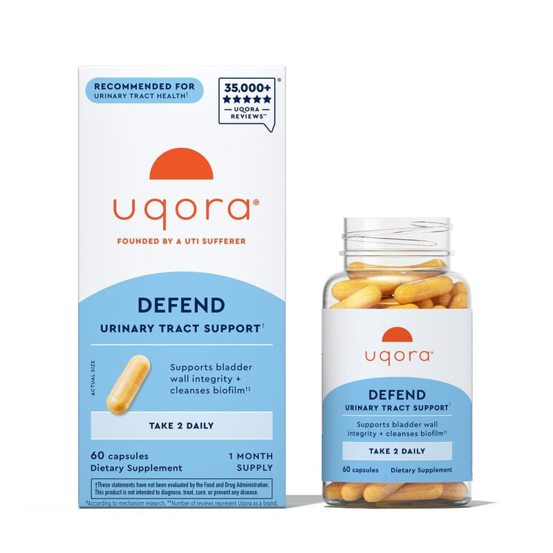 Uqora Defend - Urinary Tract Health Supplement - Support Bladder Health & Cleanse Biofilm* with D-Mannose, Green Tea Extract, Turmeric Extract & More - Gluten-Free - 60 Capsules (30-Day Supply) 60 Capsules (Pack of 1)