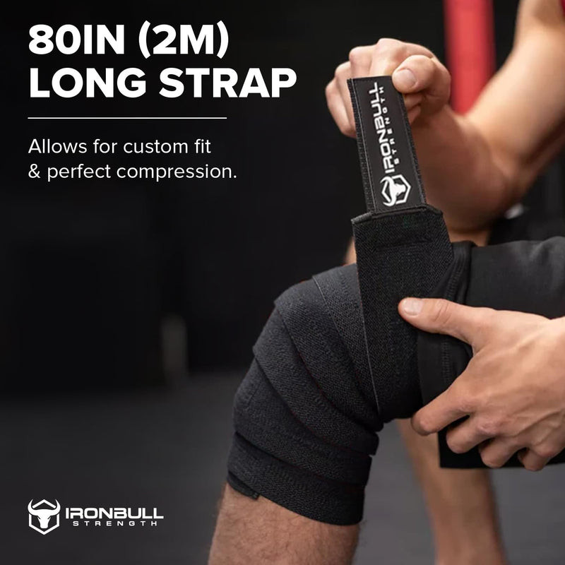Knee Wraps for Weightlifting - 80" Elastic Knee Straps for Squats and Weight Lifting - Lifting Knee Wraps for Strength & Compression Wrap - Knee Support for Squatting, Powerlifting, Gym Black
