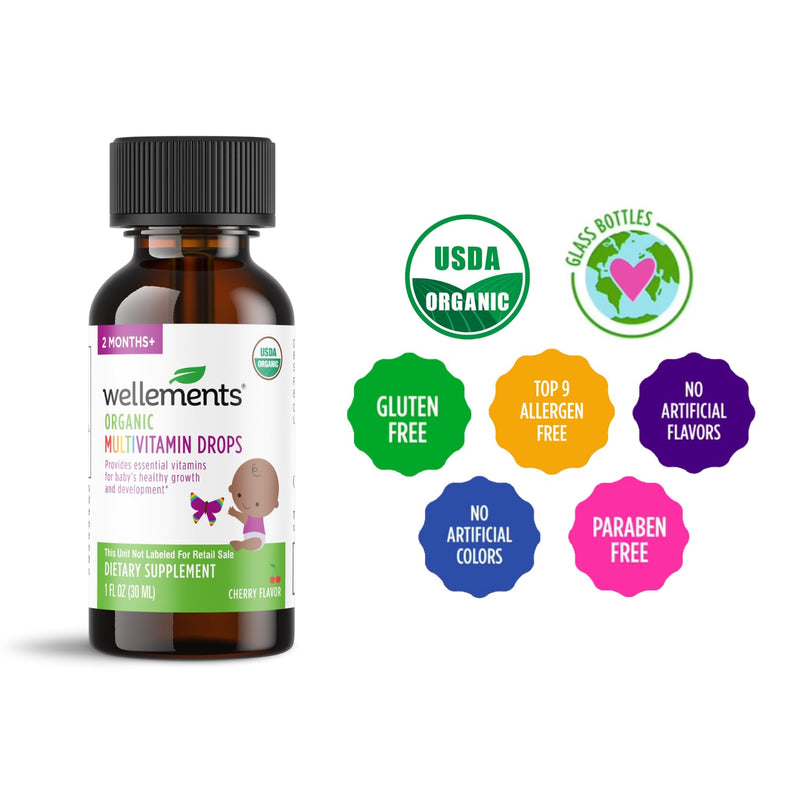 Organic Liquid Baby Multivitamin Drops Cherry Flavor (1 Fl Oz) 2 Months+ | Multivitamins Drops for Infants & Toddlers - Toddler Vitamins for Immune Support*, Healthy Growth & Bone Development*