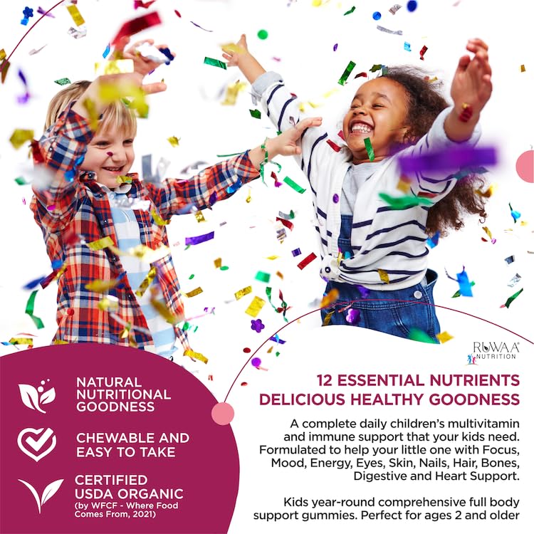 RUWAA NUTRITION Kids Multivitamin Gummies, Gummy Vitamins, Zinc, Vitamin C, D, E, B6, Growth & Immune Support, Chewable, Gluten-Free, Non-GMO, 60 Children's Multivitamins for Kids 3 Fruit Flavors