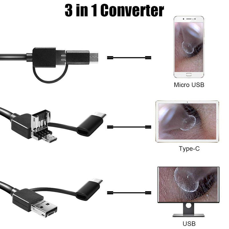 Ear Wax Removal - 3 in1 USB Earwax Removal Tool HD Ear Cleaner Endoscope with 6 LED Light, Earwax Remover Tool, Visual Ear Camera Ear Pick Cleaning Kit for Adults Kids Pets by Android Smart Phones - BeesActive Australia
