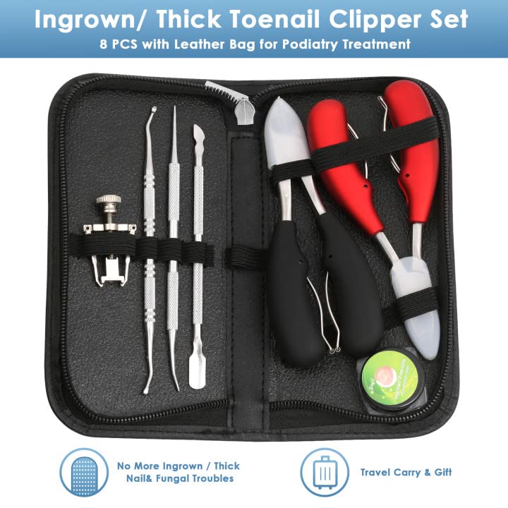 Modacraft 8 PCS Podiatrist Toenail Clippers, Professional Heavy Duty Ingrown & Thick Toe Nail Clippers for Men & Seniors, Pedicure Tools kit with Nail Cutter Super Sharp Curved Blade Manicure Tools Heavy Duty Set - BeesActive Australia