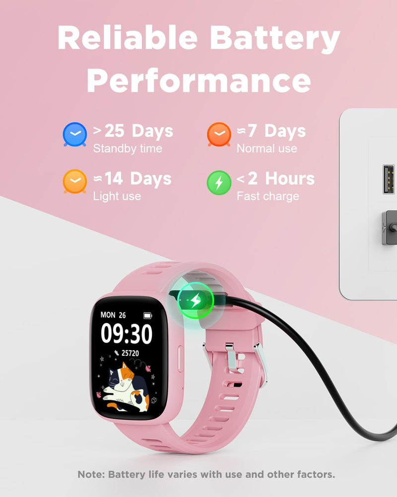BIGGERFIVE Smart Watch for Kids, 1.8" Fitness Tracker Watch Pedometer, Heart Rate, IP68 Waterproof, Sleep Monitor, Calorie Step Counter, 5 Puzzle Games with/Without APP for Girls Teens 5-16 Pink - BeesActive Australia