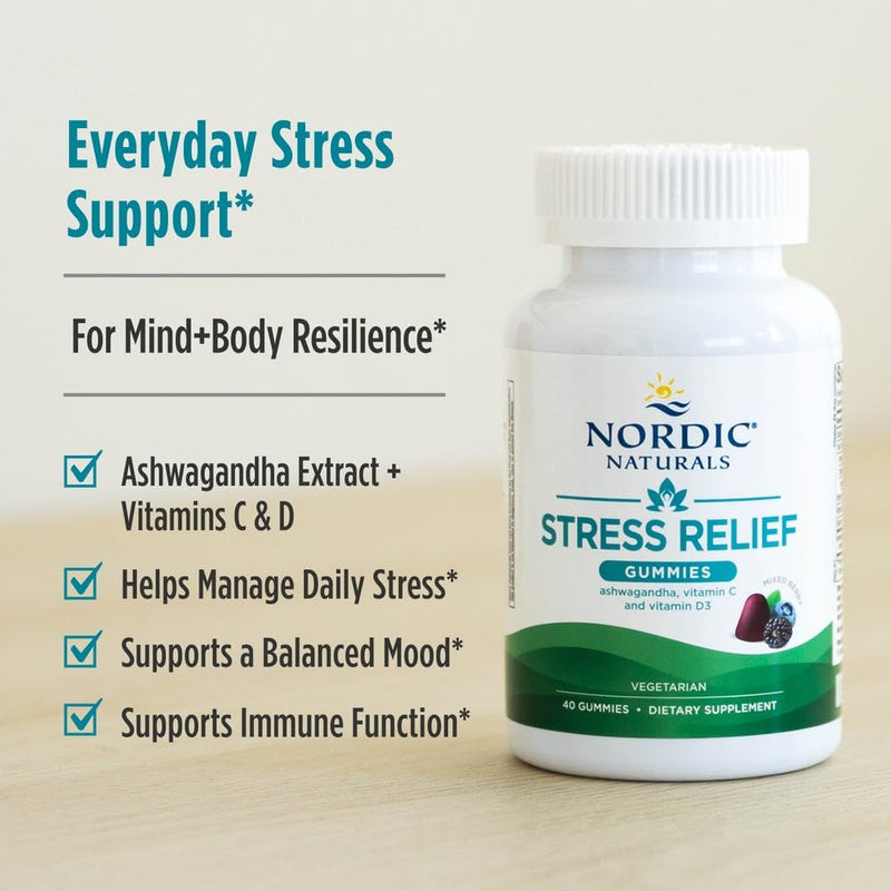 Nordic Naturals Stress Relief Gummies, Mixed Berry, 40 Gummy Supplements, Supports Daily Mood and Immune System Health, Non-GMO, Vegetarian, 20 Servings 40 Count (Pack of 1)
